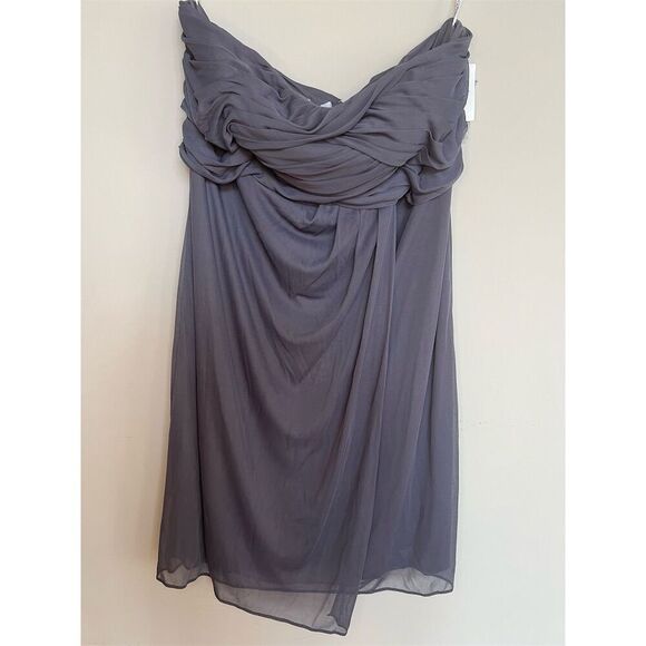 NWT David's Bridal Short Strapless Mesh Bridesmaid Dress Size 14 Pewter - Picture 4 of 9